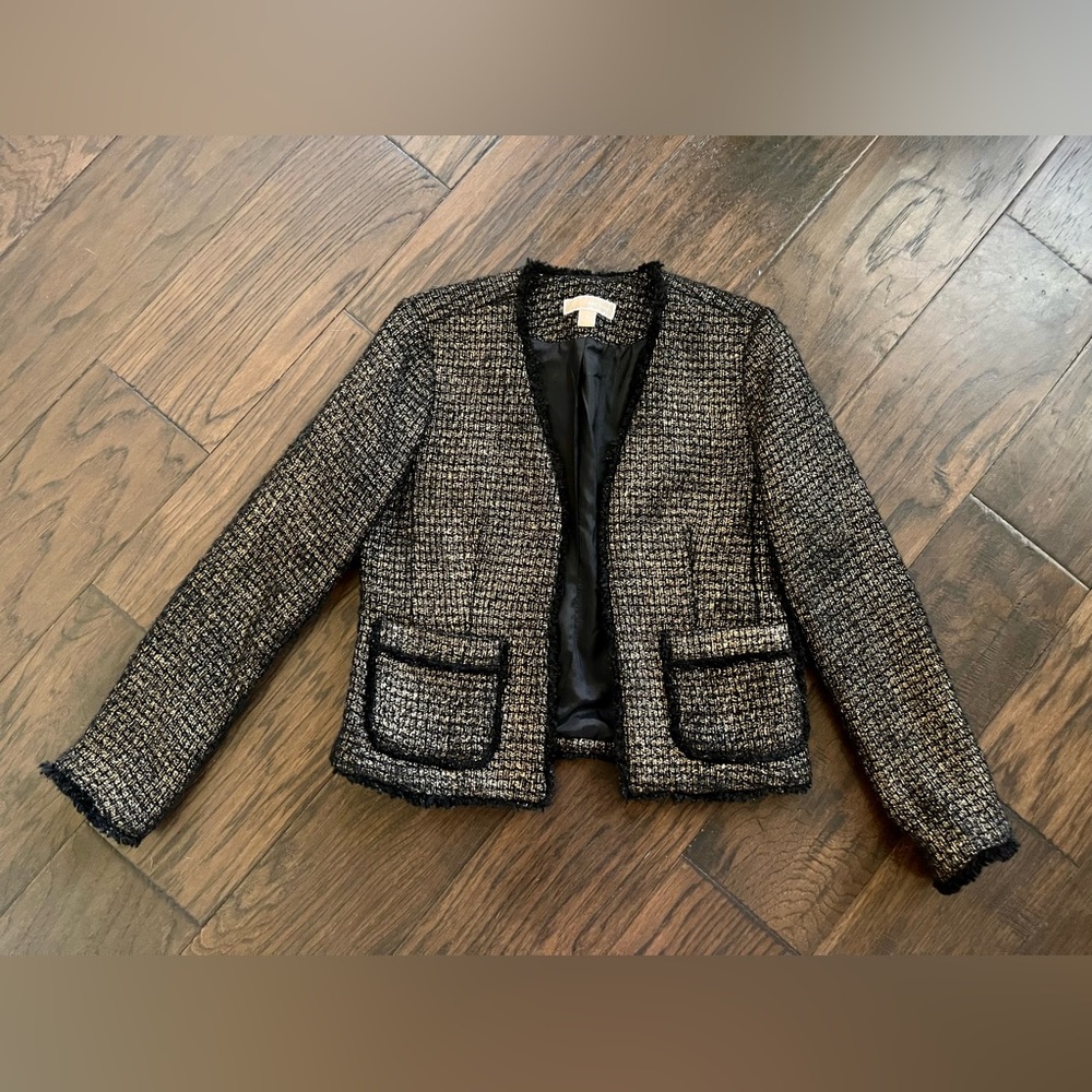 Michael Kors Metallic Tweed Black/Gold Jacket Blazer Women’s Size 6